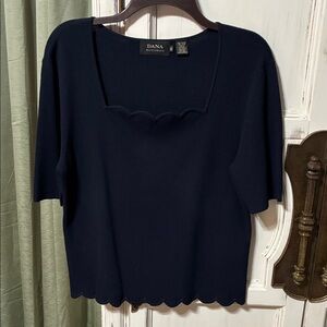 Dana Buchman Navy Scalloped Blouse
